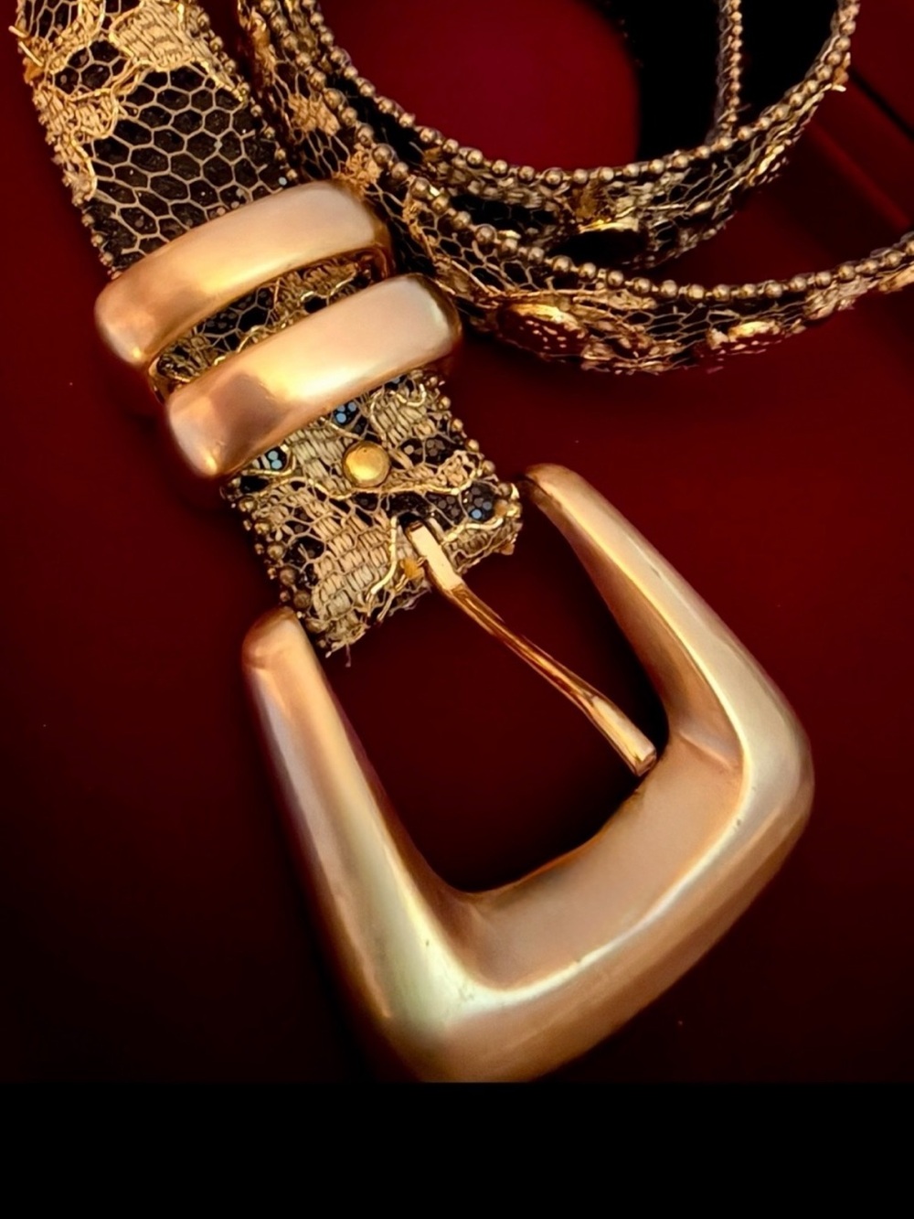 New Leather Designer Gold Lace-Textured and Detailed Gold Studded